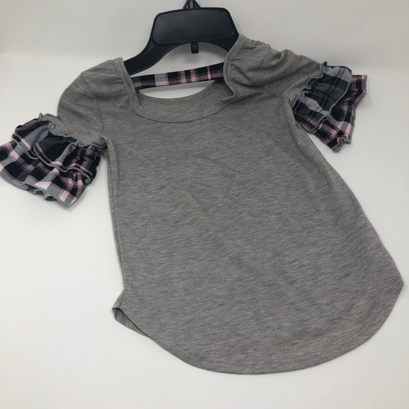 Lily Bleu Gray Graphic Plaid Ruffle Sleeve Top - Picture 5 of 6